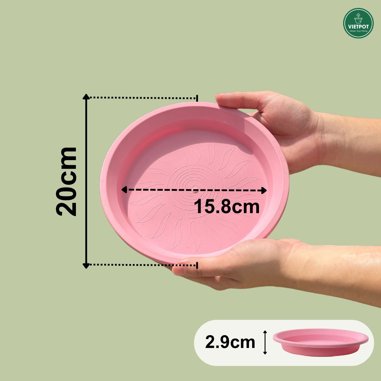  Đĩa nhựa mỏng nhẹ lót chậu cây VIETPOT, màu hồng, cây cảnh, trang trí nhà vườn, ban công 