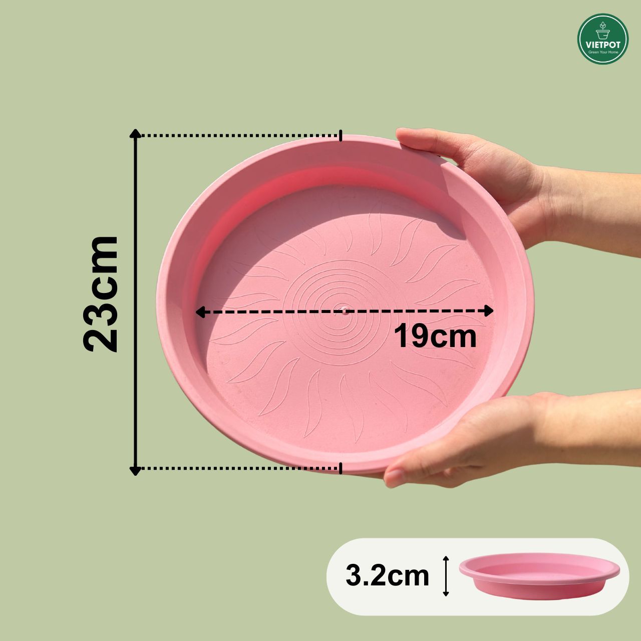  Đĩa nhựa mỏng nhẹ lót chậu cây VIETPOT, màu hồng, cây cảnh, trang trí nhà vườn, ban công 