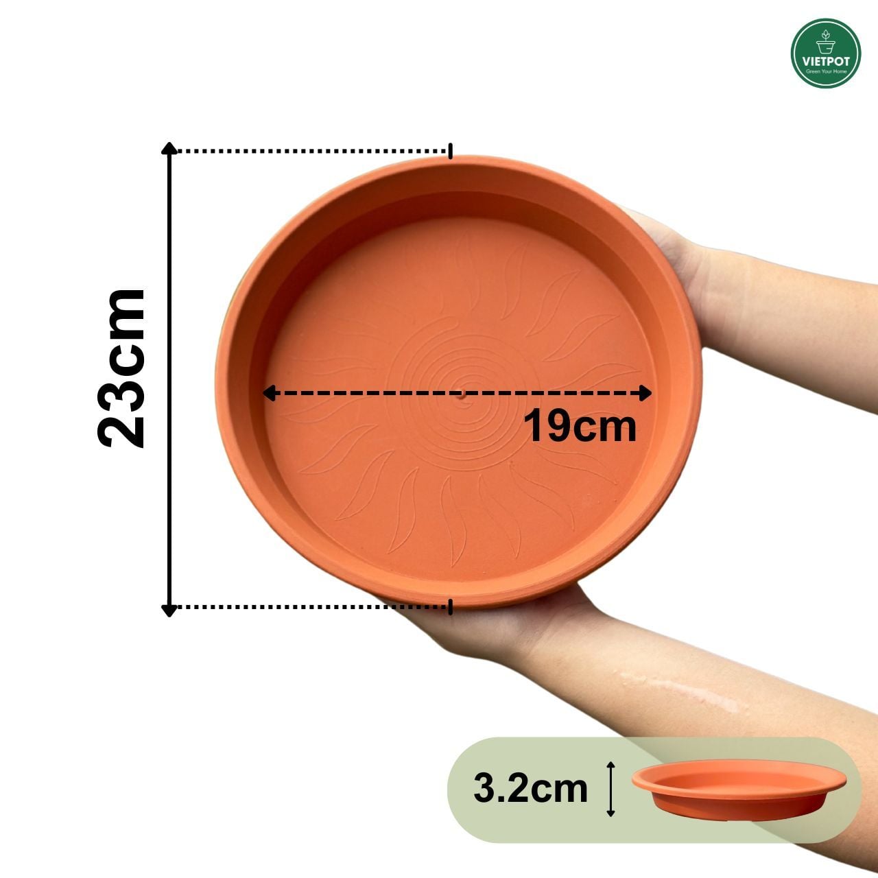  Đĩa nhựa mỏng nhẹ lót chậu cây VIETPOT, màu cam, cây cảnh, trang trí nhà vườn, ban công 