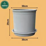  Chậu nhựa trồng cây VIETPOT, màu xám trơn, trồng hoa kiểng, trang trí ban công, sân vườn, sân thượng 