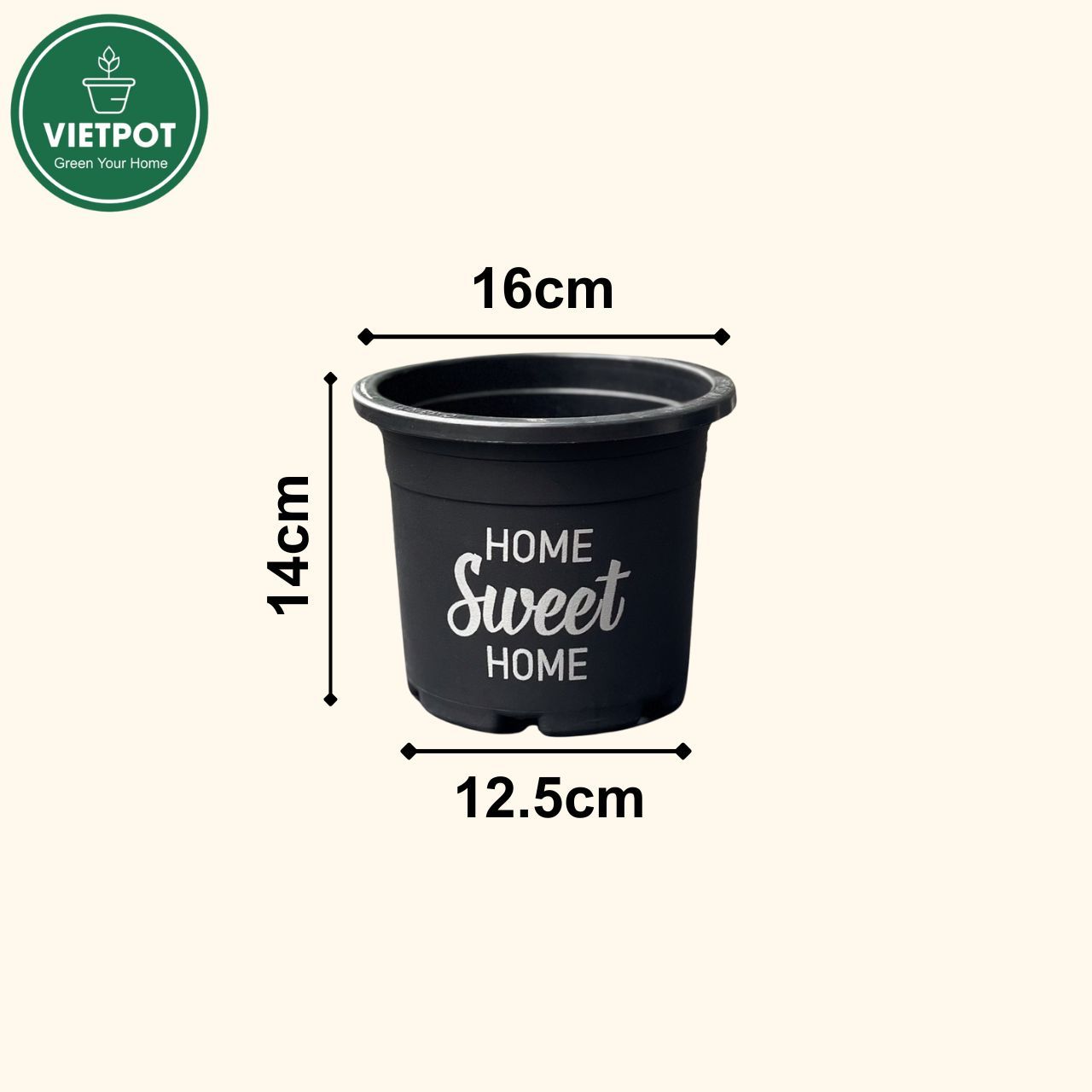  Chậu nhựa trồng cây VIETPOT, size 16x14cm, Sweet Home, hoa hồng, kiểng lá, để bàn, sân vườn. 
