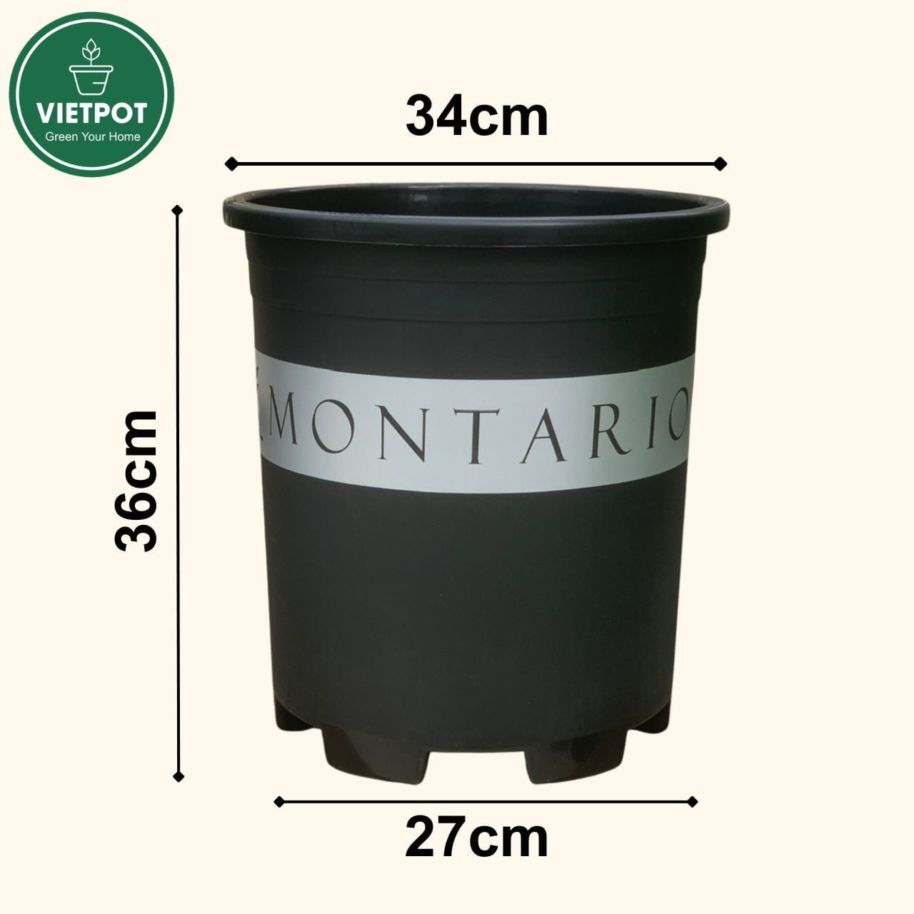  Chậu Nhựa Trồng Cây VIETPOT, size lớn 34x36cm MONTARIO, 6,6gallon, trang trí bàn, sân vườn, ban công 