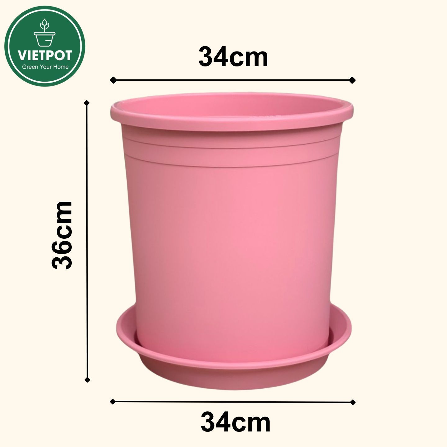  Chậu Nhựa Trồng Cây VIETPOT, size lớn 34x36cm, 6,6gallon, trơn, trang trí bàn, sân vườn, ban công. 