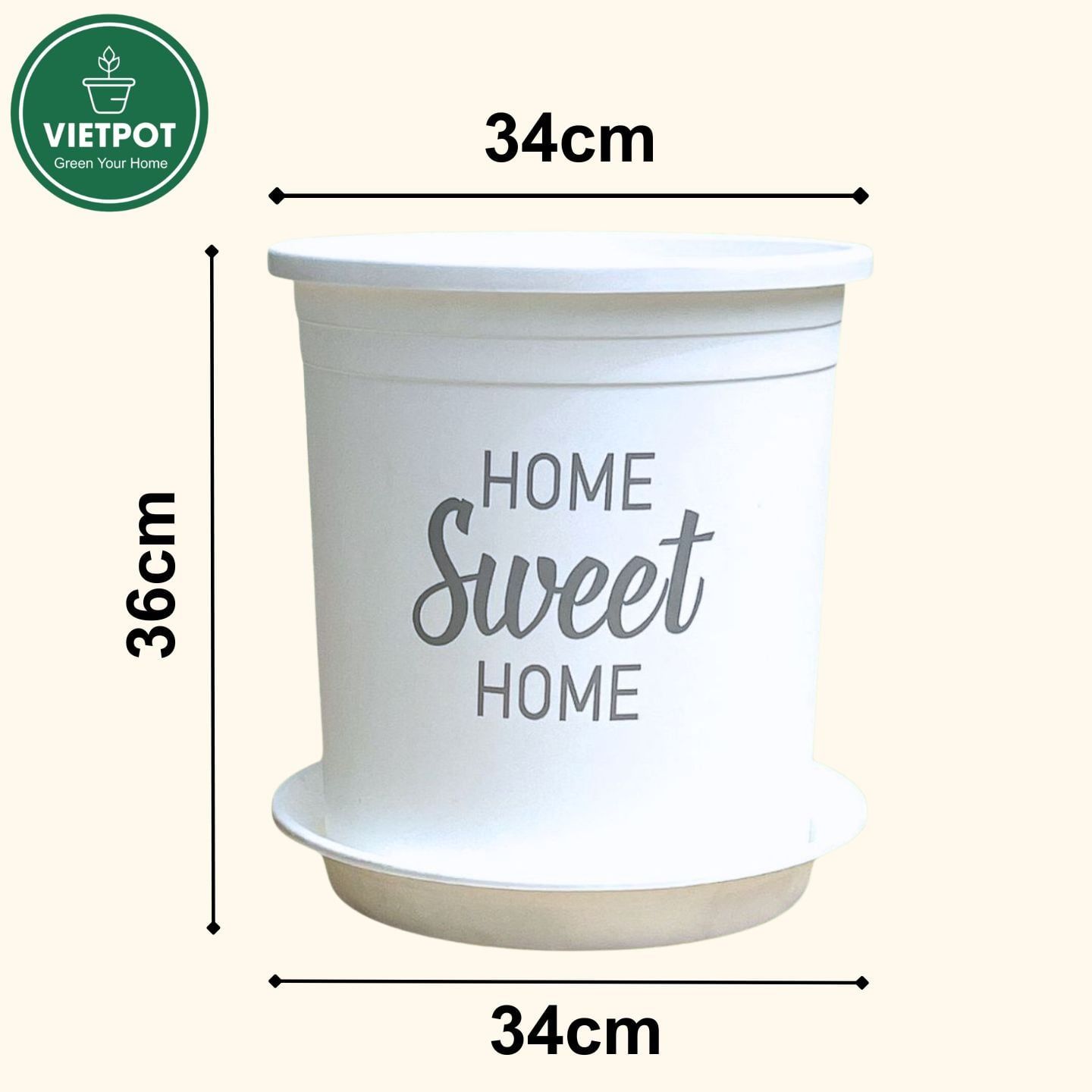  Chậu nhựa trồng cây VIETPOT, size lớn 34x36cm, 6.6gal, Sweet home, trồng hoa kiểng để sân vườn nhà. 