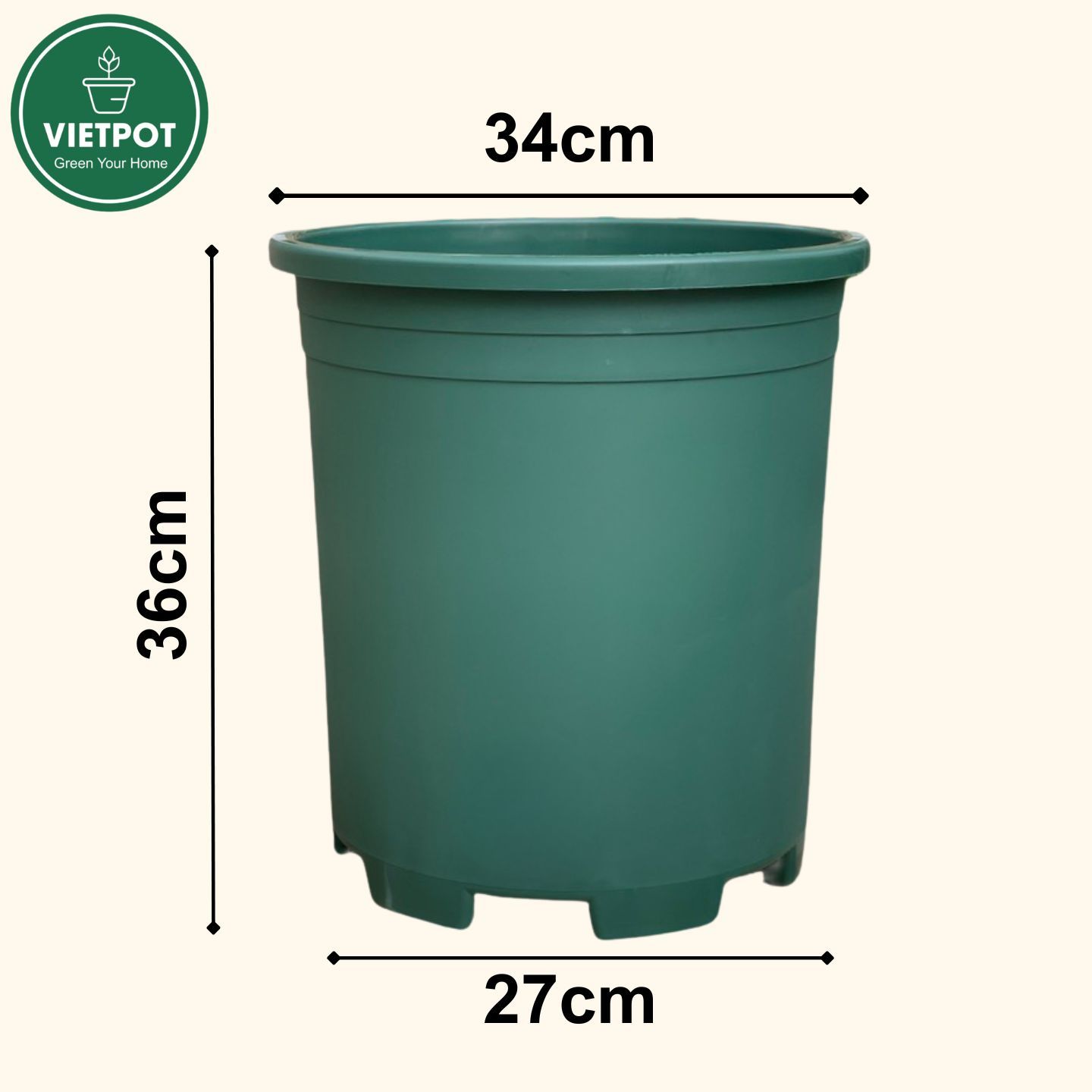  Chậu Nhựa Trồng Cây VIETPOT, size lớn 34x36cm, 6,6gallon, trơn, trang trí bàn, sân vườn, ban công. 