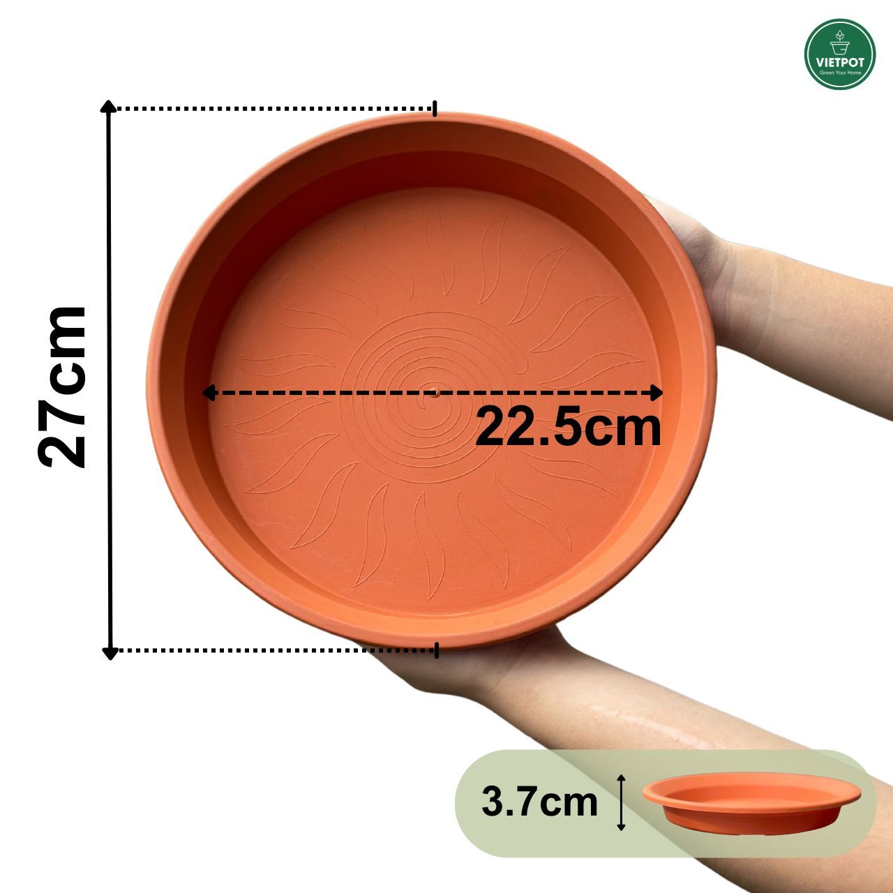  Đĩa nhựa mỏng nhẹ lót chậu cây VIETPOT, màu cam, cây cảnh, trang trí nhà vườn, ban công 