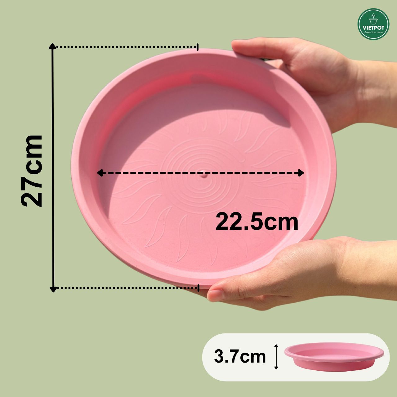  Đĩa nhựa mỏng nhẹ lót chậu cây VIETPOT, màu hồng, cây cảnh, trang trí nhà vườn, ban công 
