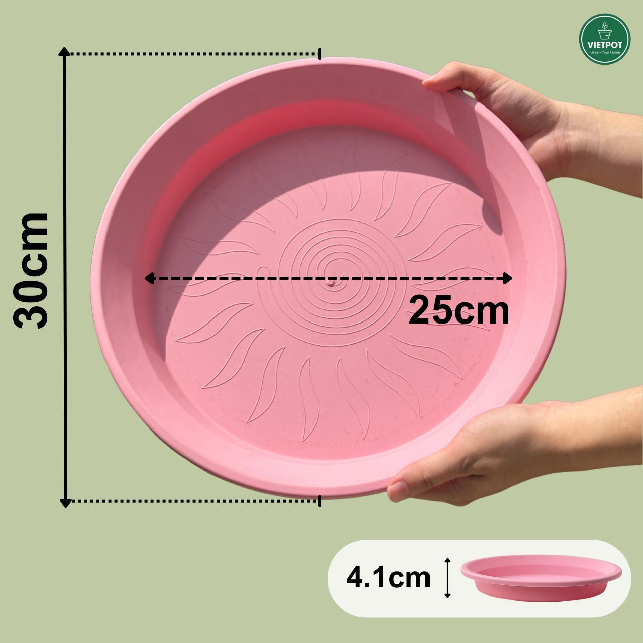  Đĩa nhựa mỏng nhẹ lót chậu cây VIETPOT, màu hồng, cây cảnh, trang trí nhà vườn, ban công 