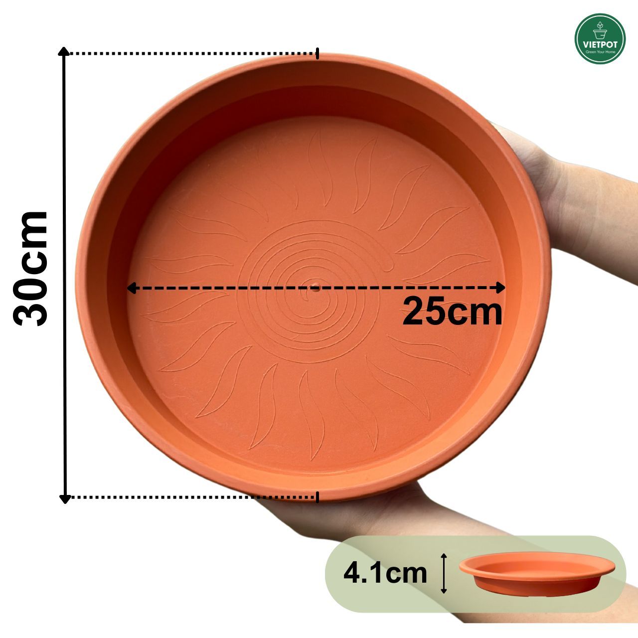  Đĩa nhựa mỏng nhẹ lót chậu cây VIETPOT, màu cam, cây cảnh, trang trí nhà vườn, ban công 