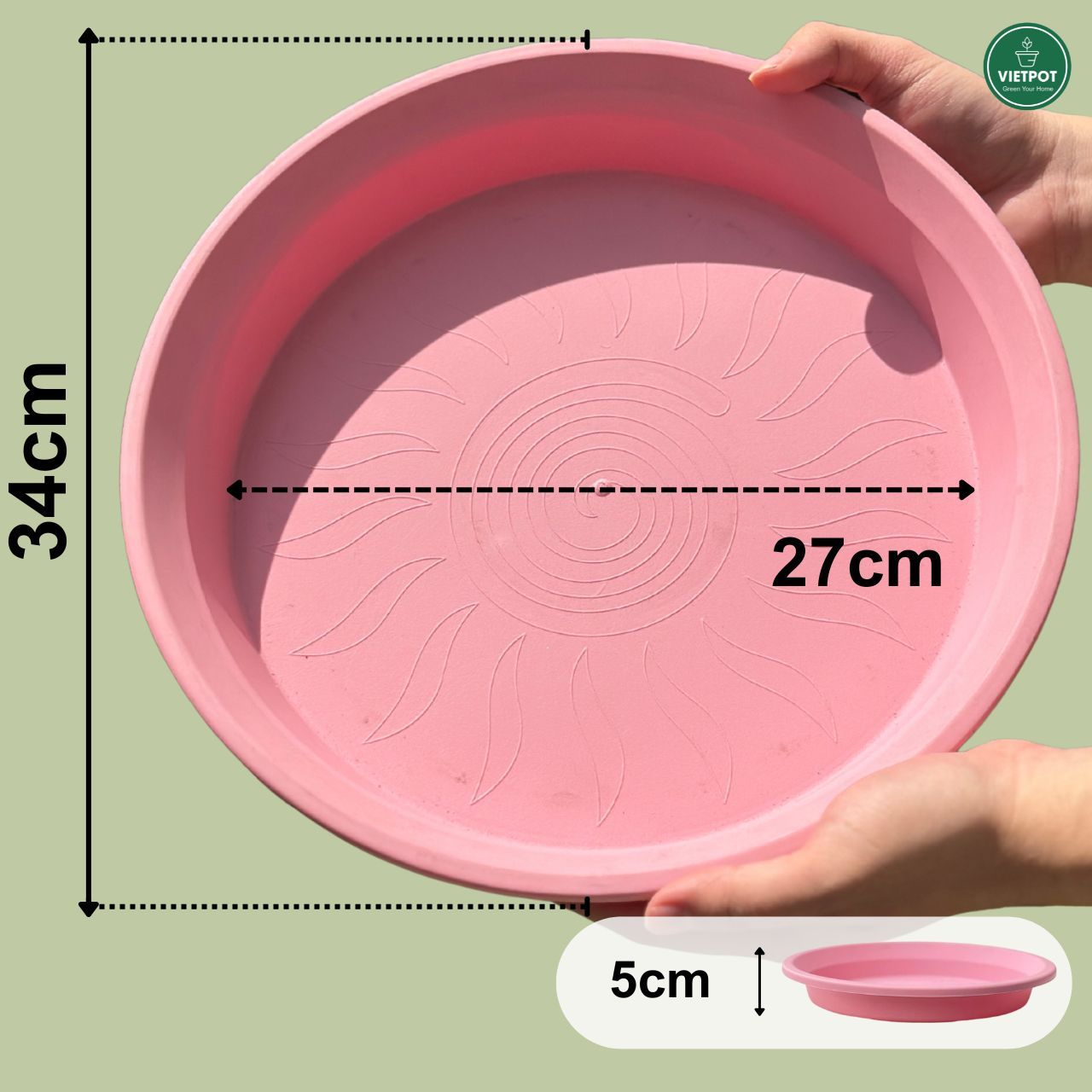  Đĩa nhựa mỏng nhẹ lót chậu cây VIETPOT, màu hồng, cây cảnh, trang trí nhà vườn, ban công 