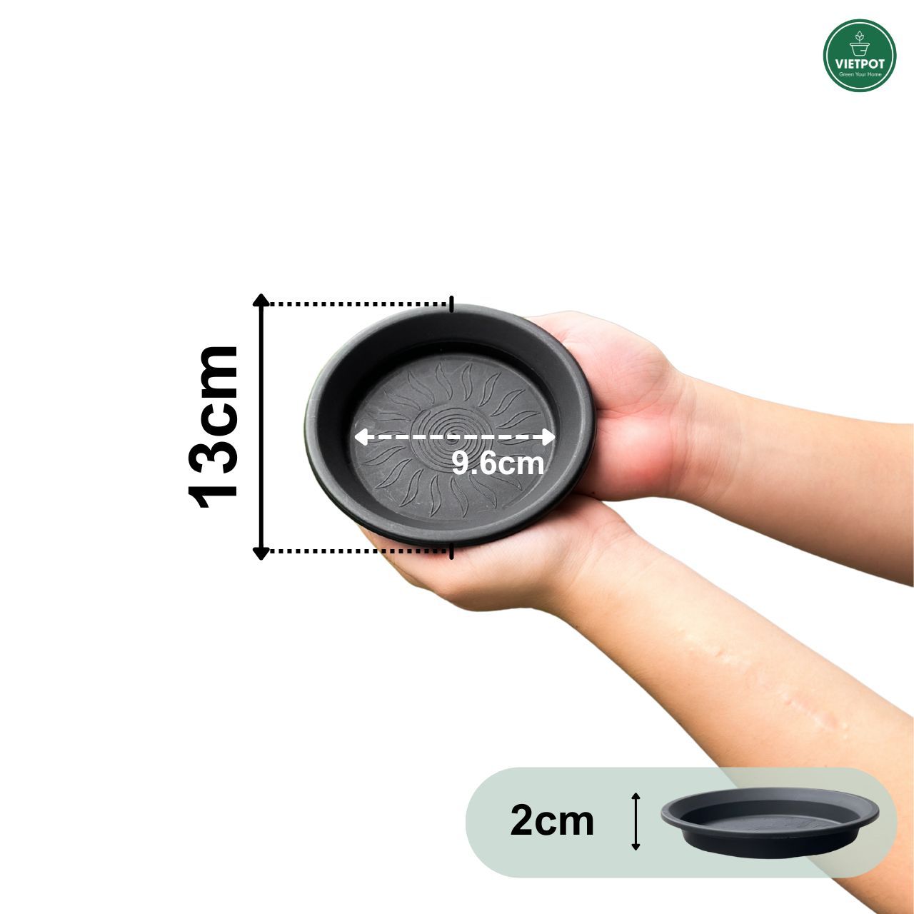  Đĩa nhựa mỏng nhẹ lót chậu cây VIETPOT, màu đen, cây cảnh, trang trí nhà vườn, ban công 
