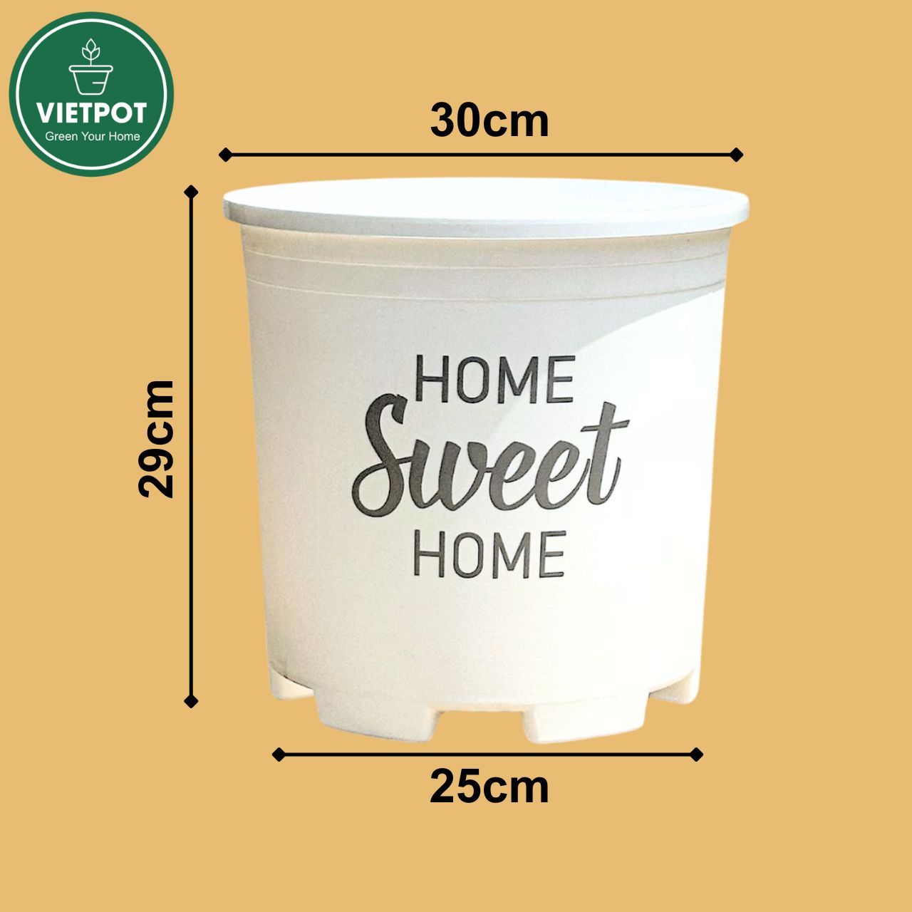  Chậu nhựa trồng cây VIETPOT, màu trắng, hoa văn Sweet Home, trồng hoa kiểng lá, để nhà, sân vườn. 
