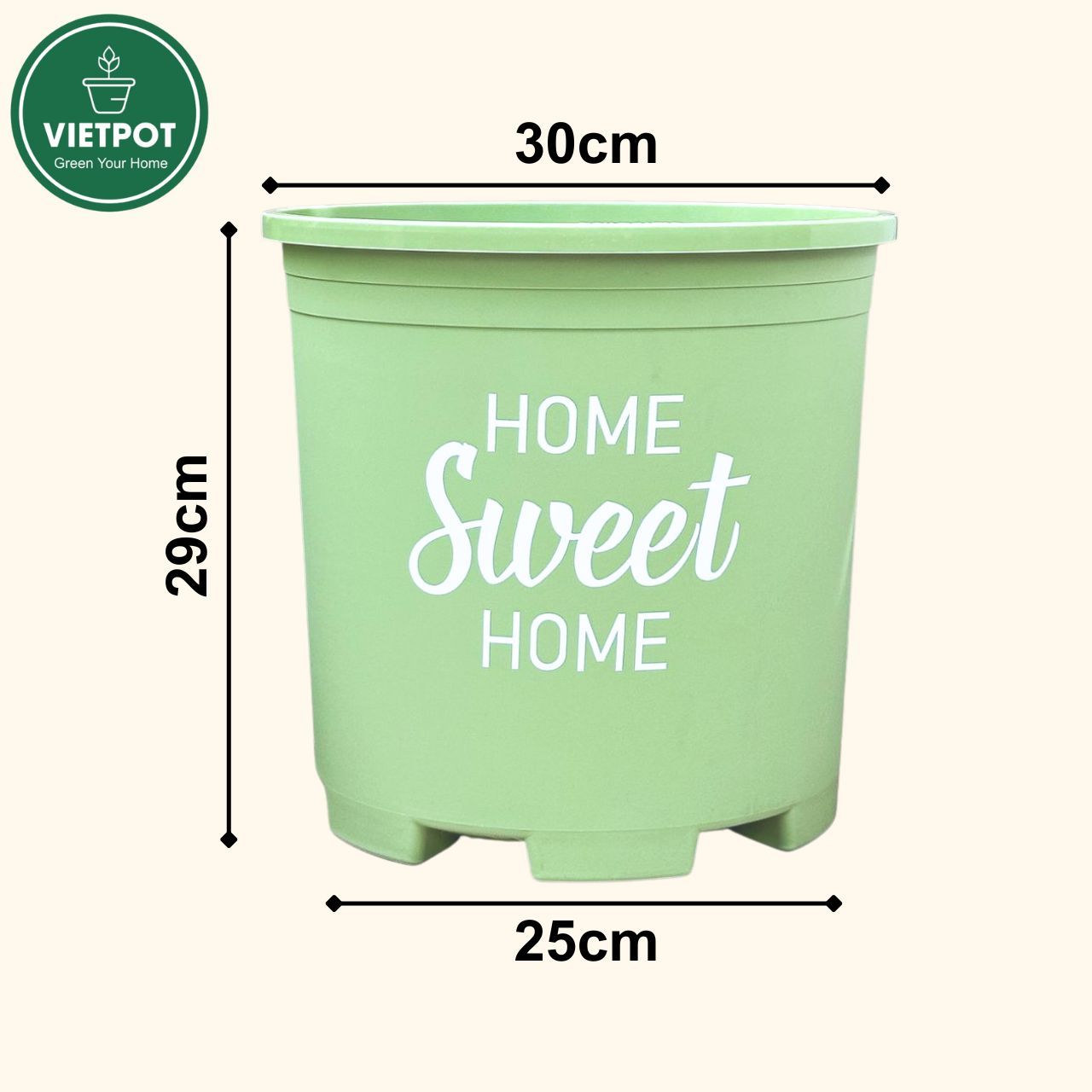  Chậu nhựa trồng cây VIETPOT, màu xanh Mint, hoa văn Sweet Home, trồng hoa kiểng lá, để nhà sân vườn. 