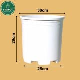  Chậu nhựa trồng cây VIETPOT, màu trắng trơn, trồng hoa kiểng, hoa hồng, để ban công, sân vườn. 