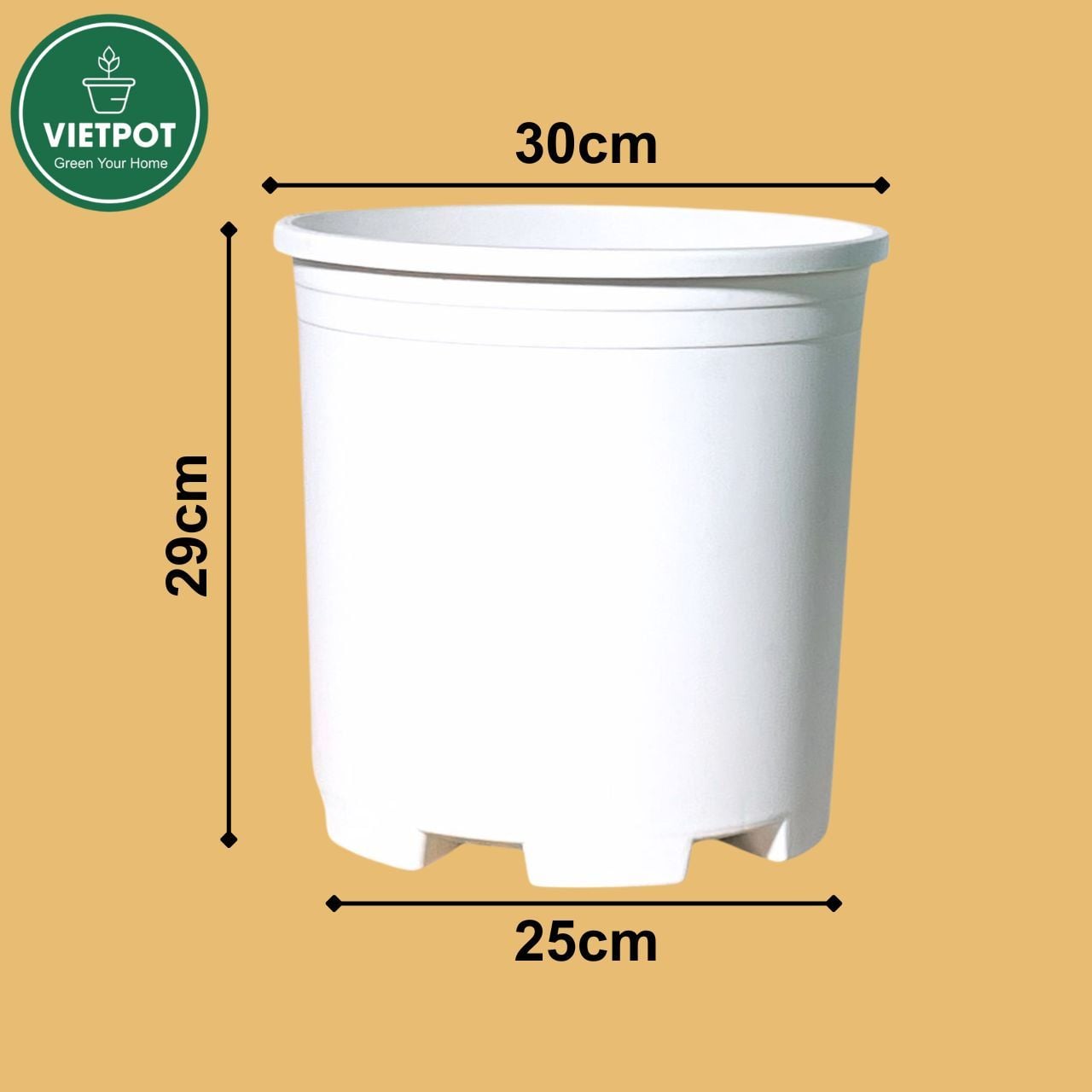 Chậu nhựa trồng cây VIETPOT, màu trắng trơn, trồng hoa kiểng, hoa hồng, để ban công, sân vườn. 