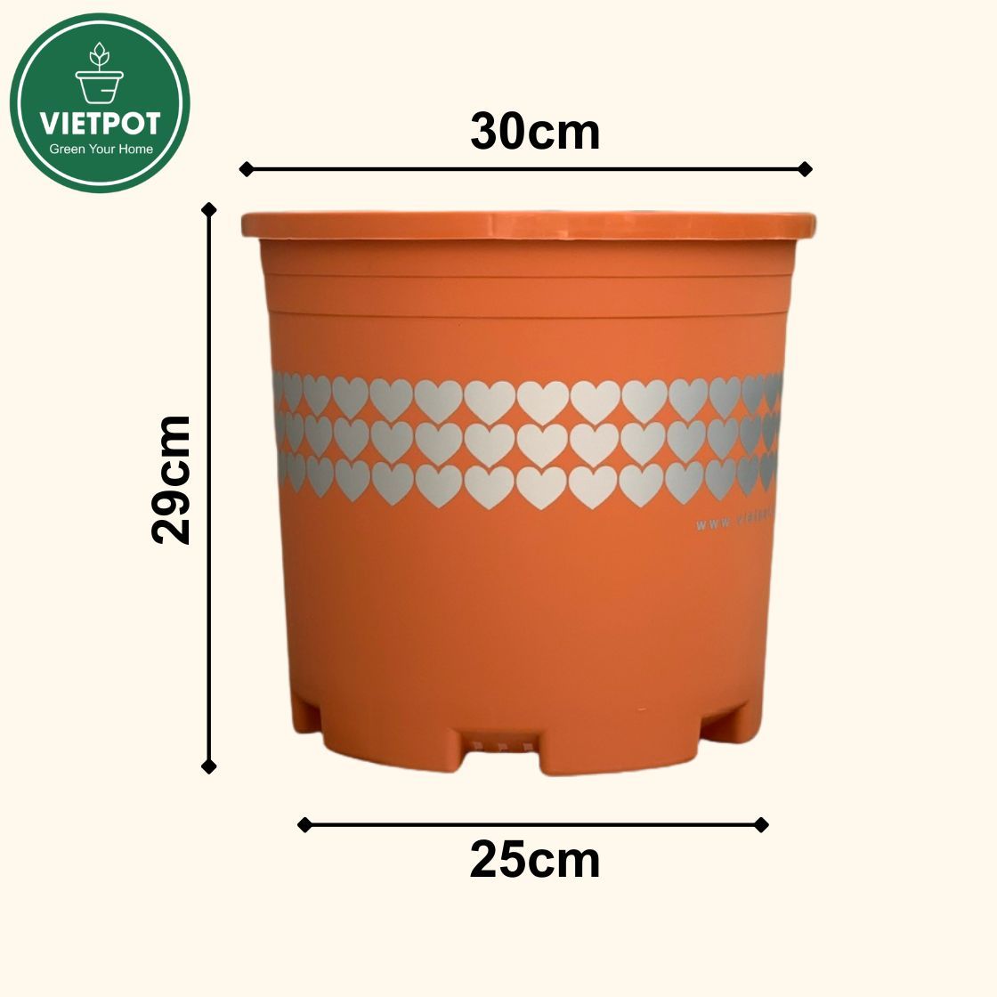 Chậu nhựa trồng cây VIETPOT, màu Cam Tim, trồng hoa kiểng, hoa hồng, để bàn, ban công, sân vườn. 