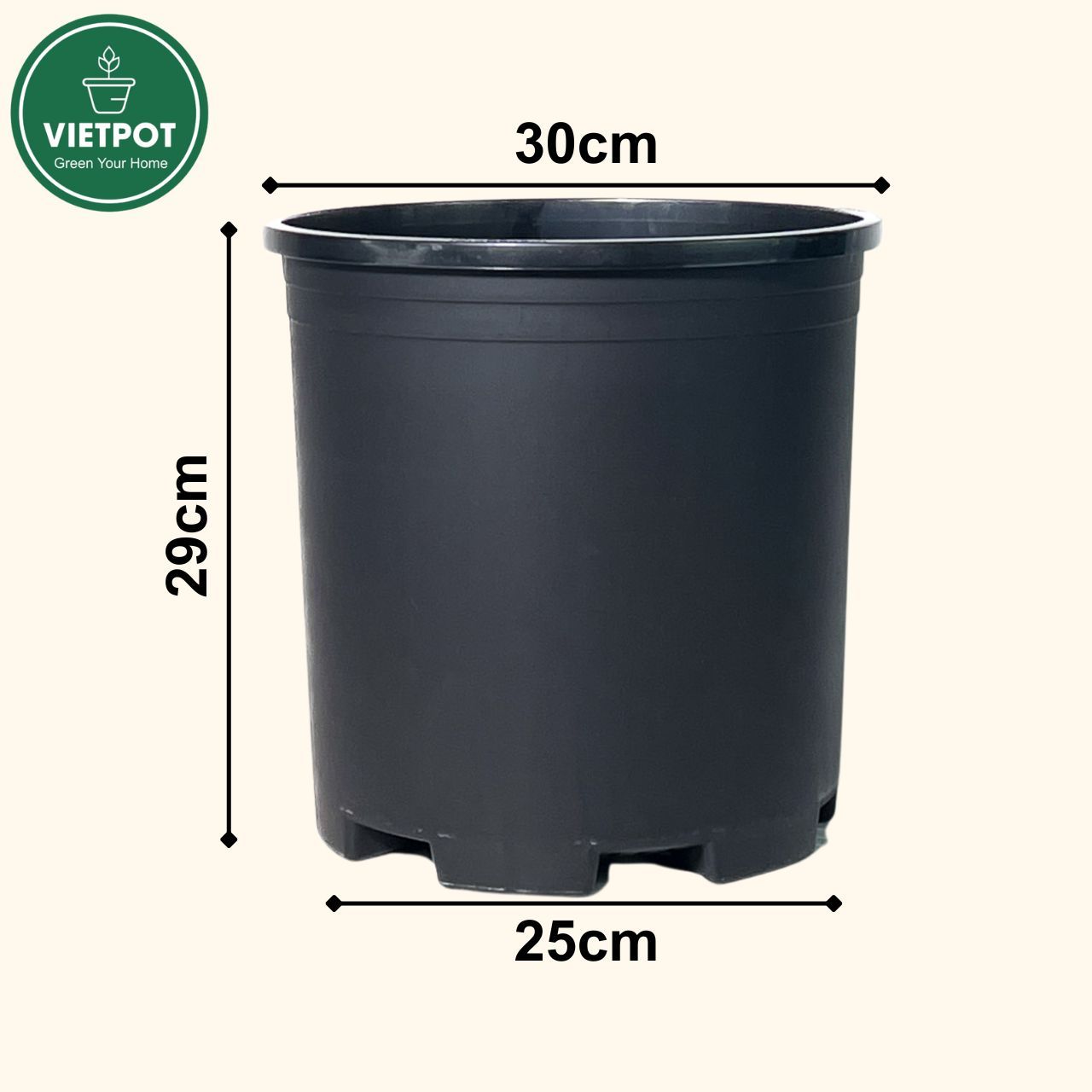  Chậu nhựa trồng cây VIETPOT, màu đen trơn, trồng hoa kiểng, trang trí ban công, sân vườn, sân thượng 