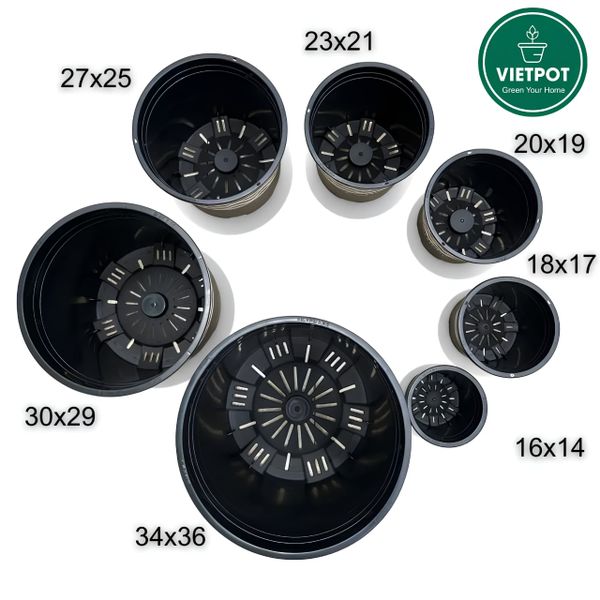  Chậu nhựa trồng cây VIETPOT, màu đen MONTARIO, trồng hoa kiểng, hoa hồng, để ban công, sân vườn. 