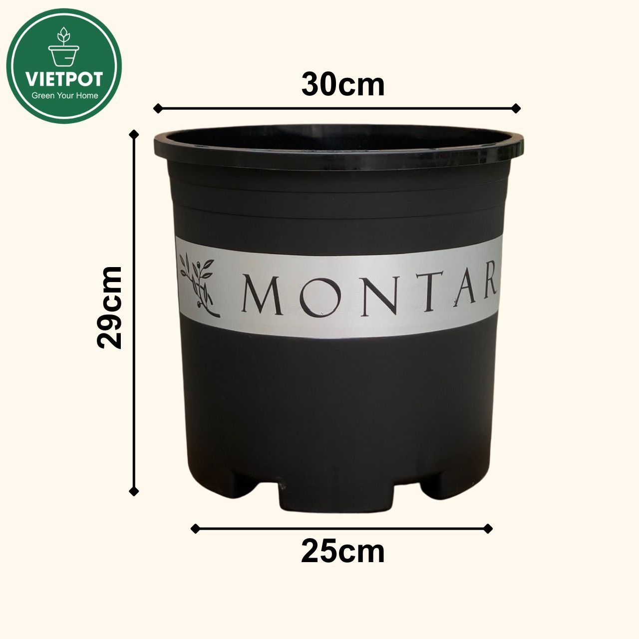  Chậu nhựa trồng cây VIETPOT, màu đen MONTARIO, trồng hoa kiểng, hoa hồng, để ban công, sân vườn. 