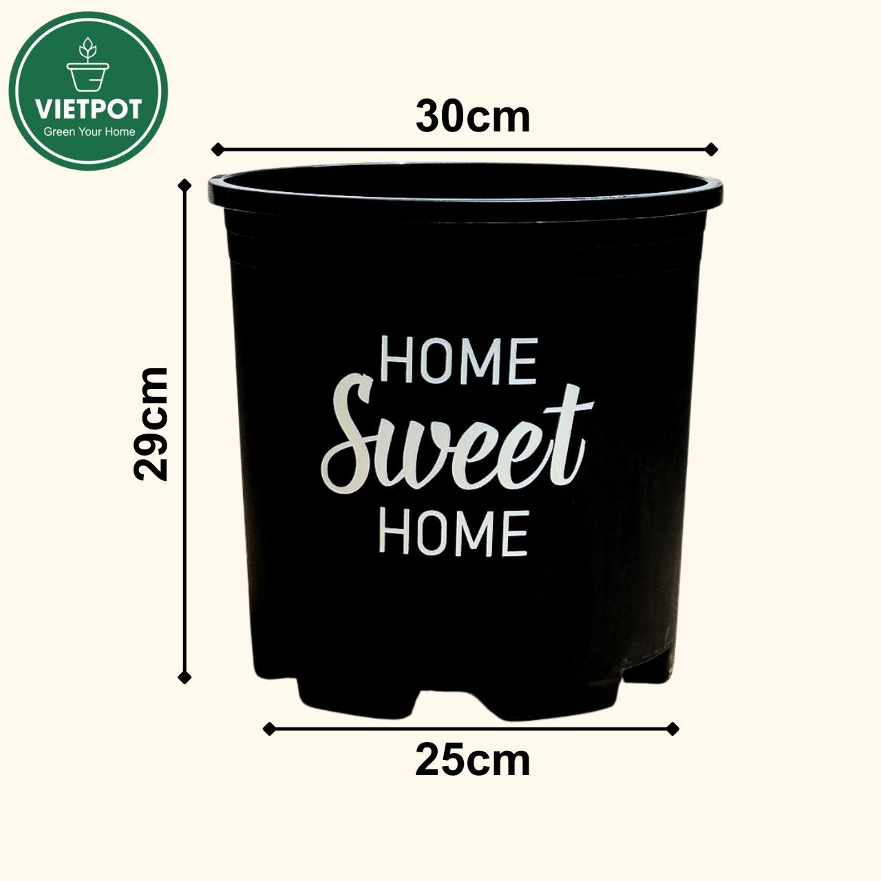  Chậu nhựa trồng cây VIETPOT, màu đen, hoa văn Sweet Home, trồng hoa kiểng lá, để nhà, sân vườn. 