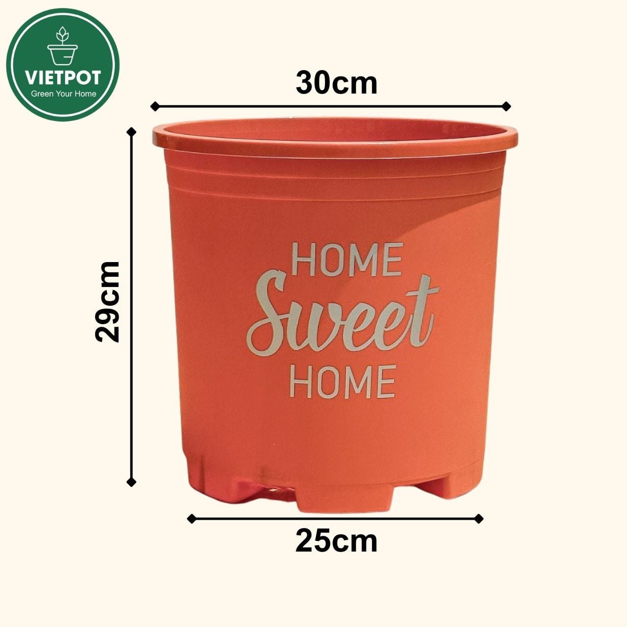  Chậu nhựa trồng cây VIETPOT, màu cam, hoa văn Sweet Home, trồng hoa kiểng lá, để nhà, sân vườn. 