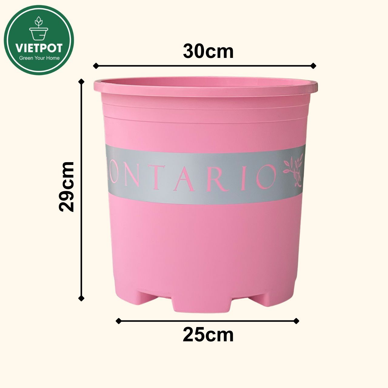  Chậu nhựa trồng cây VIETPOT, màu hồng MONTARIO, trồng hoa kiểng, hoa hồng, ban công, sân vườn 