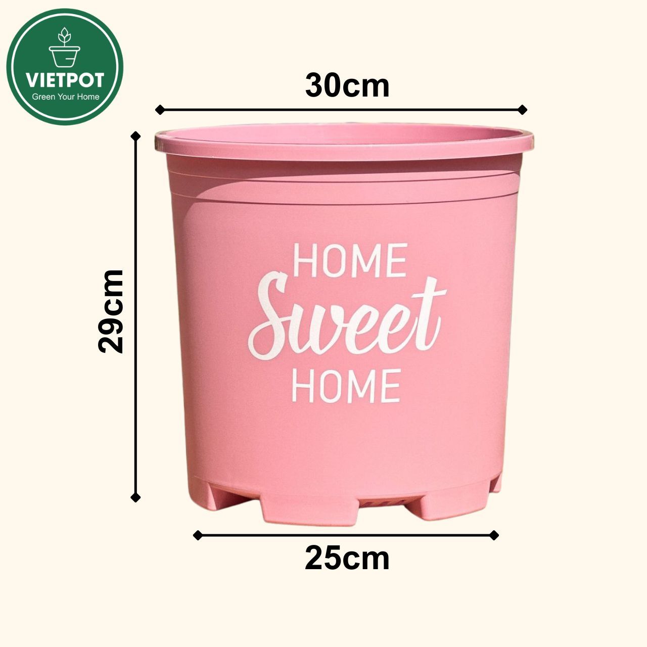  Chậu nhựa trồng cây VIETPOT, màu hồng, hoa văn Sweet Home, trồng hoa kiểng lá, để nhà, sân vườn. 