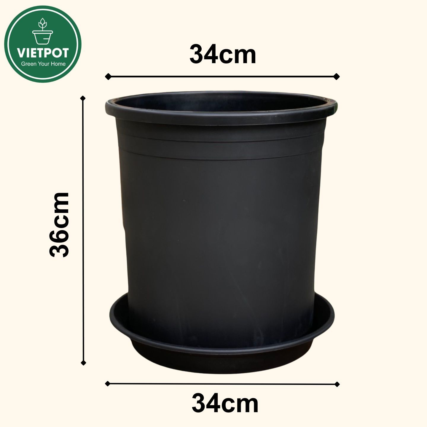  Chậu Nhựa Trồng Cây VIETPOT, size lớn 34x36cm, 6,6gallon, trơn, trang trí bàn, sân vườn, ban công. 