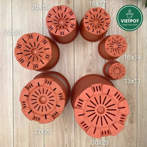  Chậu nhựa trồng cây VIETPOT, màu cam đất MONTARIO, trồng hoa kiểng, hoa hồng, ban công, vườn 