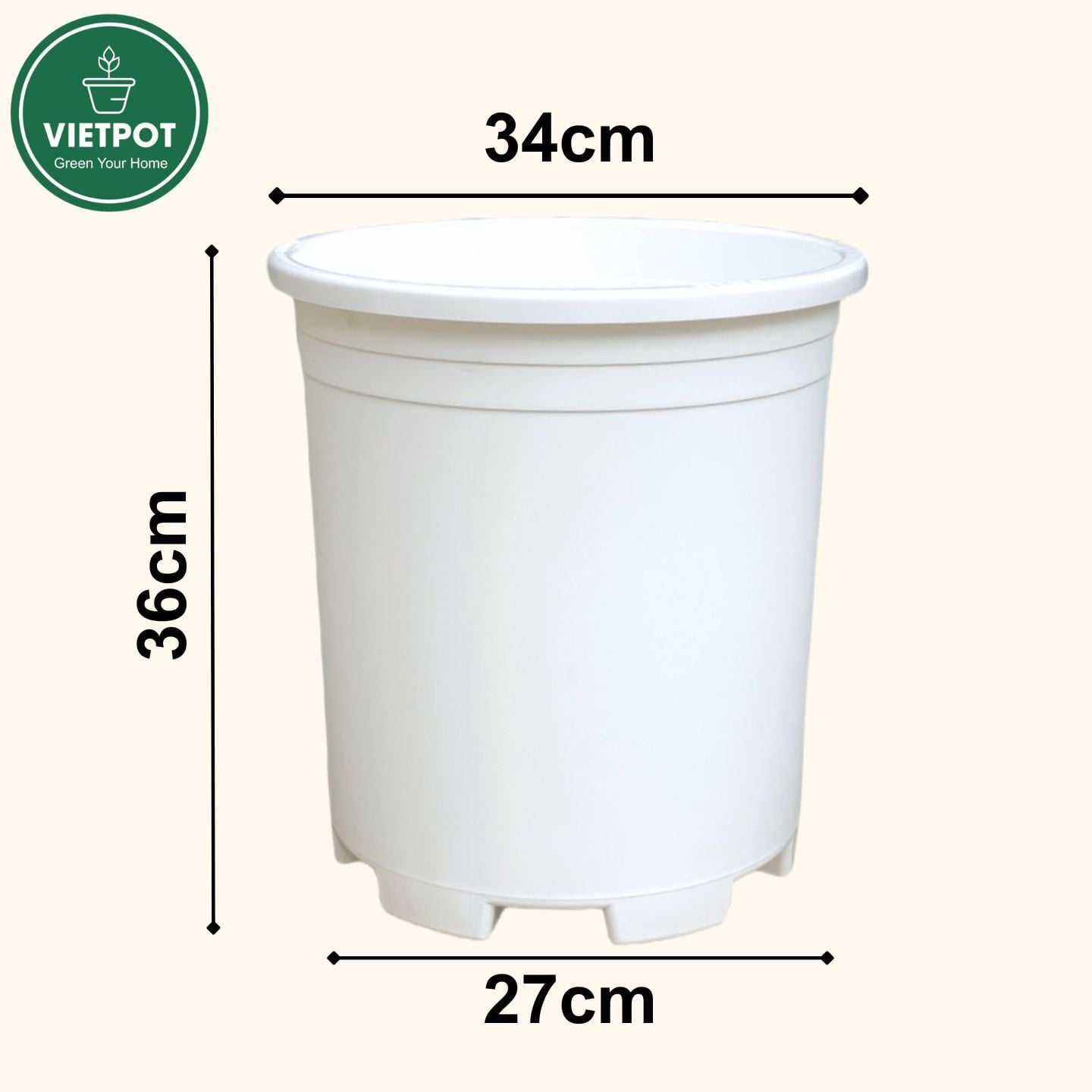  Chậu Nhựa Trồng Cây VIETPOT, size lớn 34x36cm, 6,6gallon, trơn, trang trí bàn, sân vườn, ban công. 