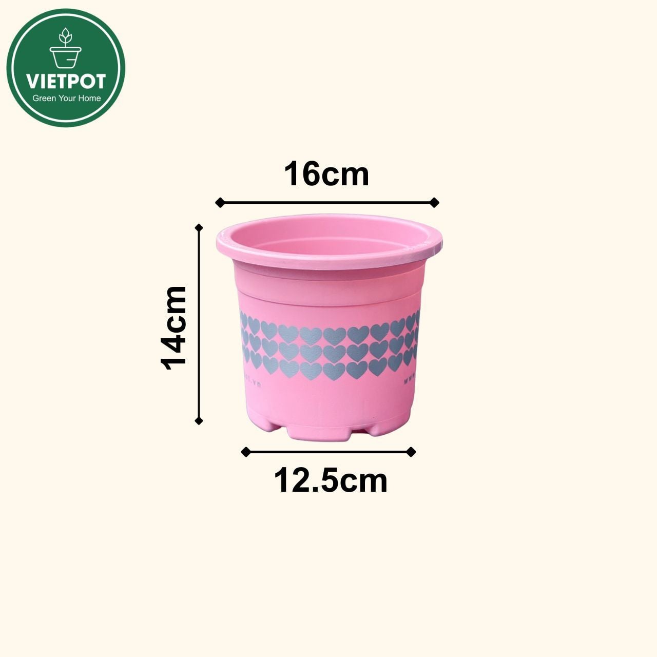  Chậu nhựa trồng cây VIETPOT, size 16x14, hoa văn tim, trồng kiểng lá, hoa hồng, để bàn, vườn. 