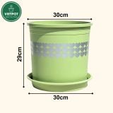  Chậu nhựa trồng cây VIETPOT, xanh Mint hoa văn tim, kiểng lá, hoa hồng, để bàn,ban công sân vườn. 