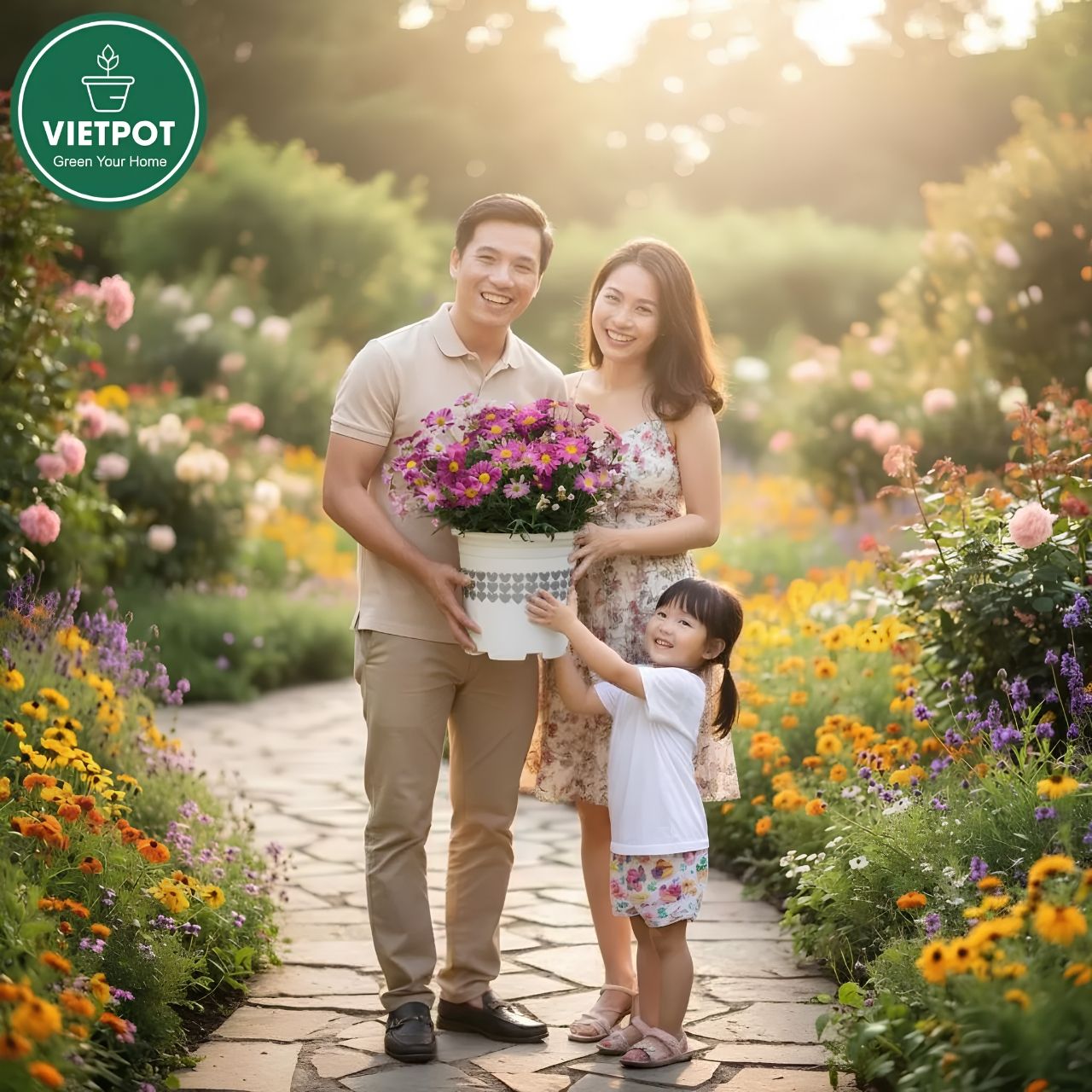  Chậu nhựa trồng cây VIETPOT, màu Trắng Tim, trồng kiểng lá, hoa hồng, trang trí ban công, sân vườn. 