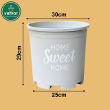  Chậu nhựa trồng cây VIETPOT, màu xám, hoa văn Sweet Home, trồng hoa kiểng lá, để nhà, sân vườn. 