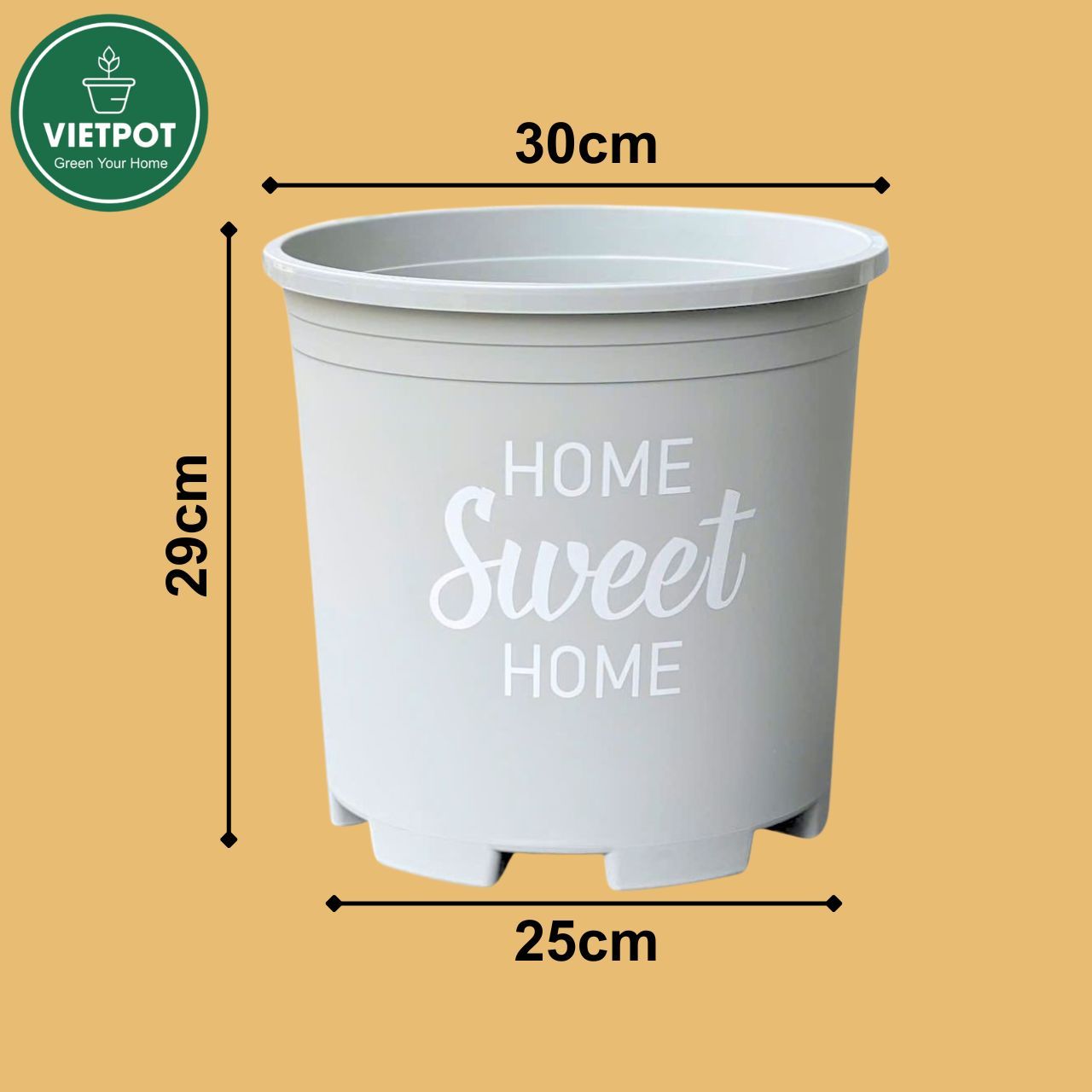  Chậu nhựa trồng cây VIETPOT, màu xám, hoa văn Sweet Home, trồng hoa kiểng lá, để nhà, sân vườn. 