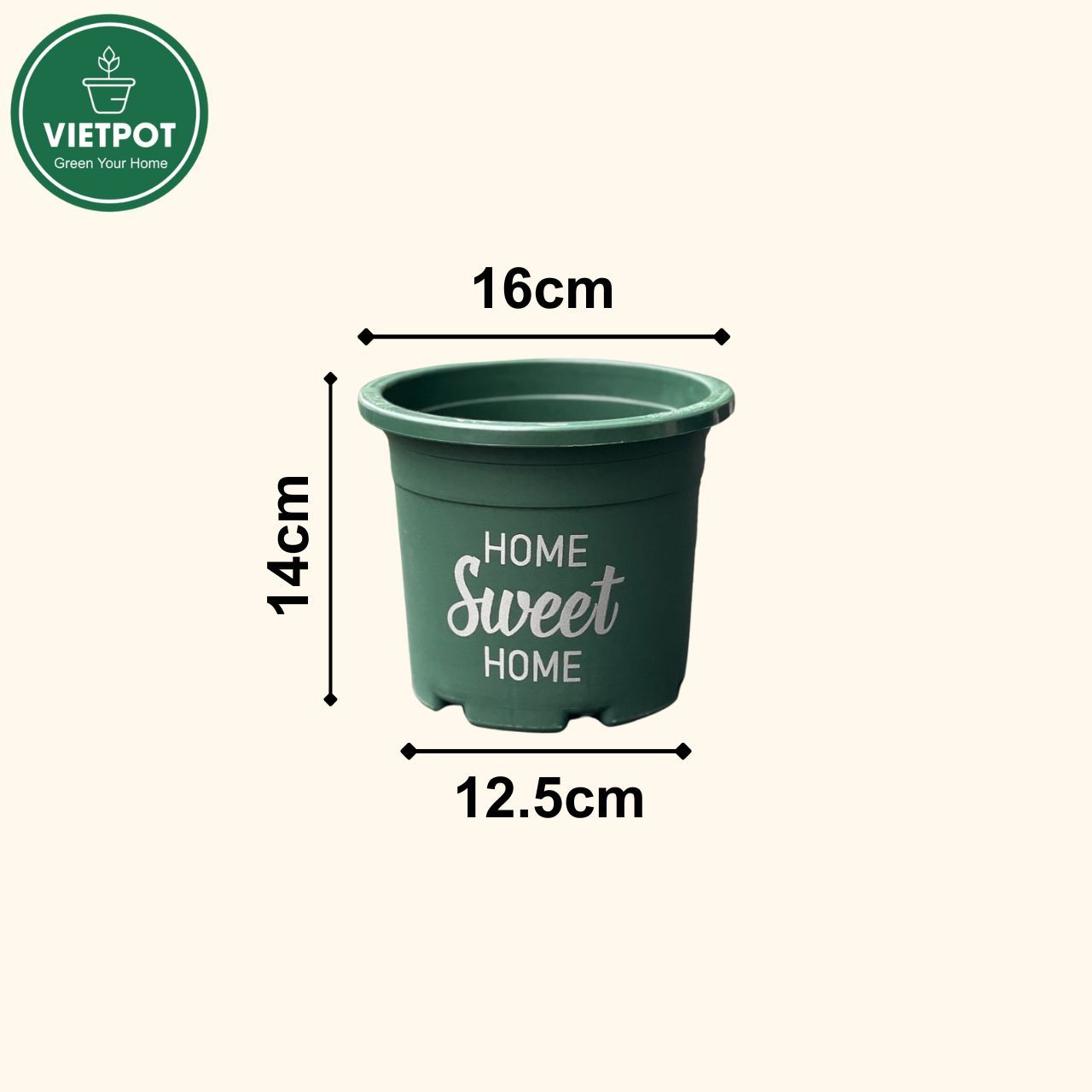  Chậu nhựa trồng cây VIETPOT, size 16x14cm, Sweet Home, hoa hồng, kiểng lá, để bàn, sân vườn. 