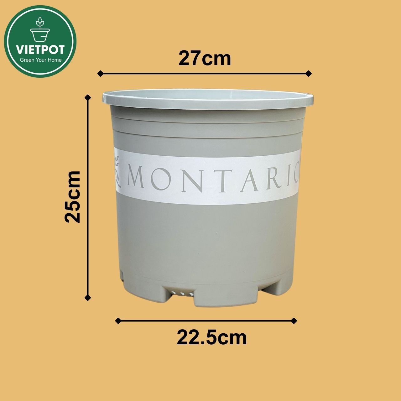  Chậu nhựa trồng cây VIETPOT, màu xám Montario, trồng hoa kiểng, trang trí ban công, sân vườn. 
