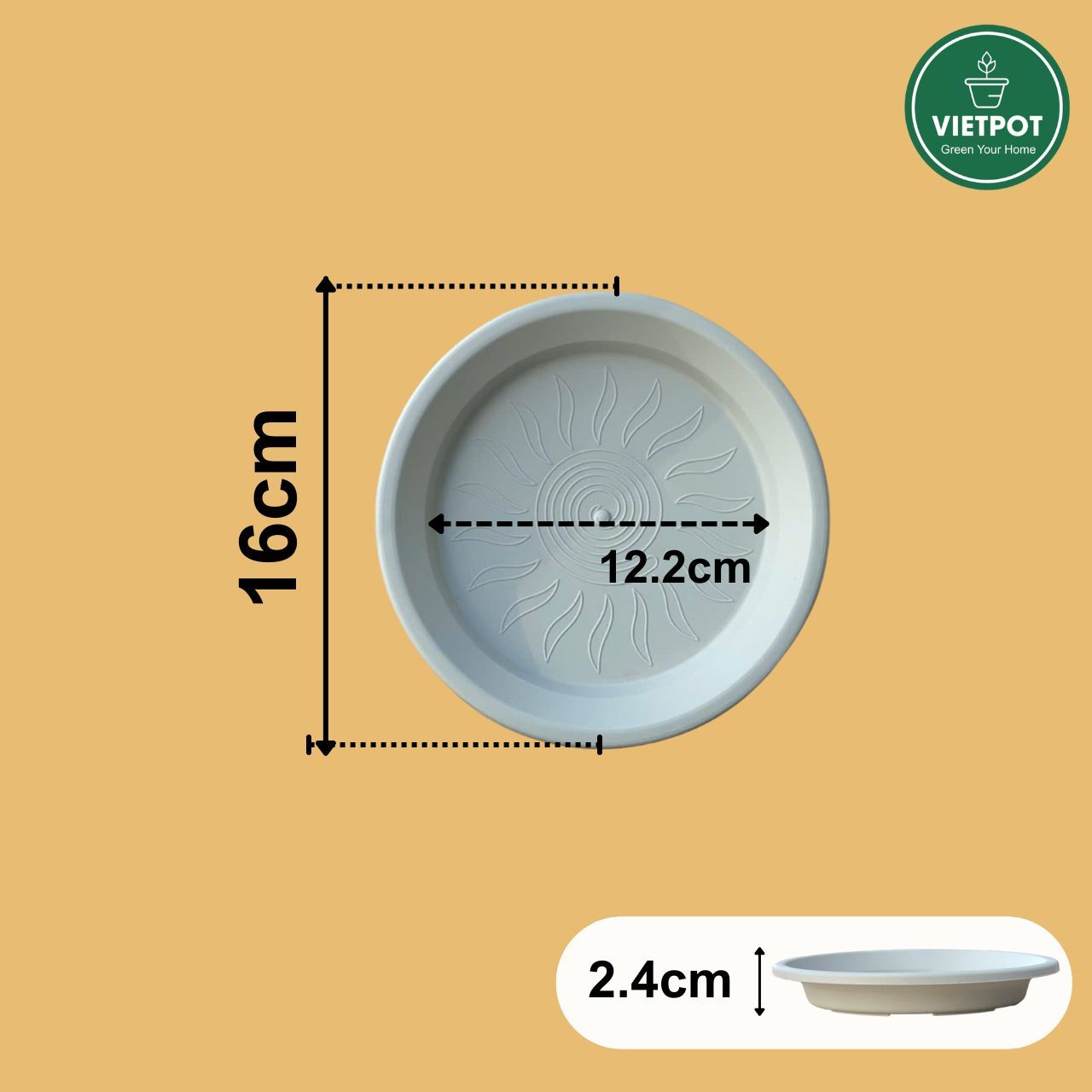  Đĩa nhựa mỏng nhẹ lót chậu cây VIETPOT, màu xám, cây cảnh, trang trí nhà vườn, ban công 