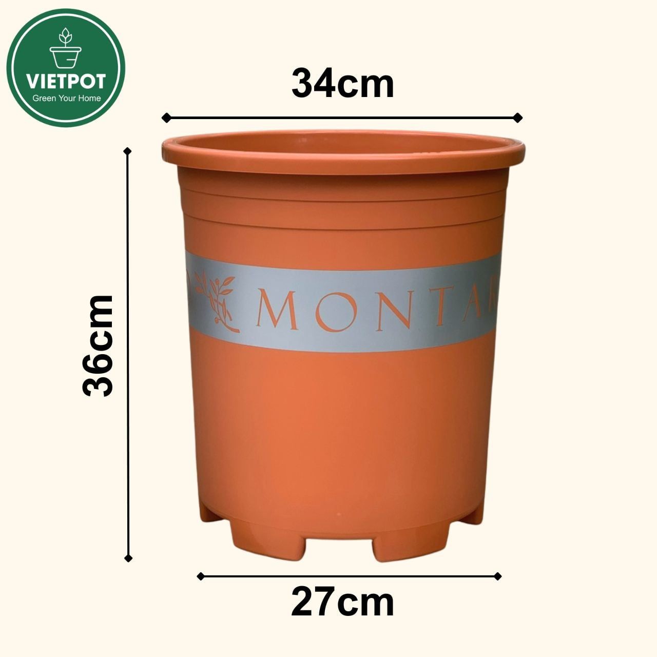  Chậu Nhựa Trồng Cây VIETPOT, size lớn 34x36cm MONTARIO, 6,6gallon, trang trí bàn, sân vườn, ban công 
