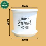  Chậu nhựa trồng cây VIETPOT, màu trắng, hoa văn Sweet Home, trồng hoa kiểng lá, để nhà, sân vườn. 