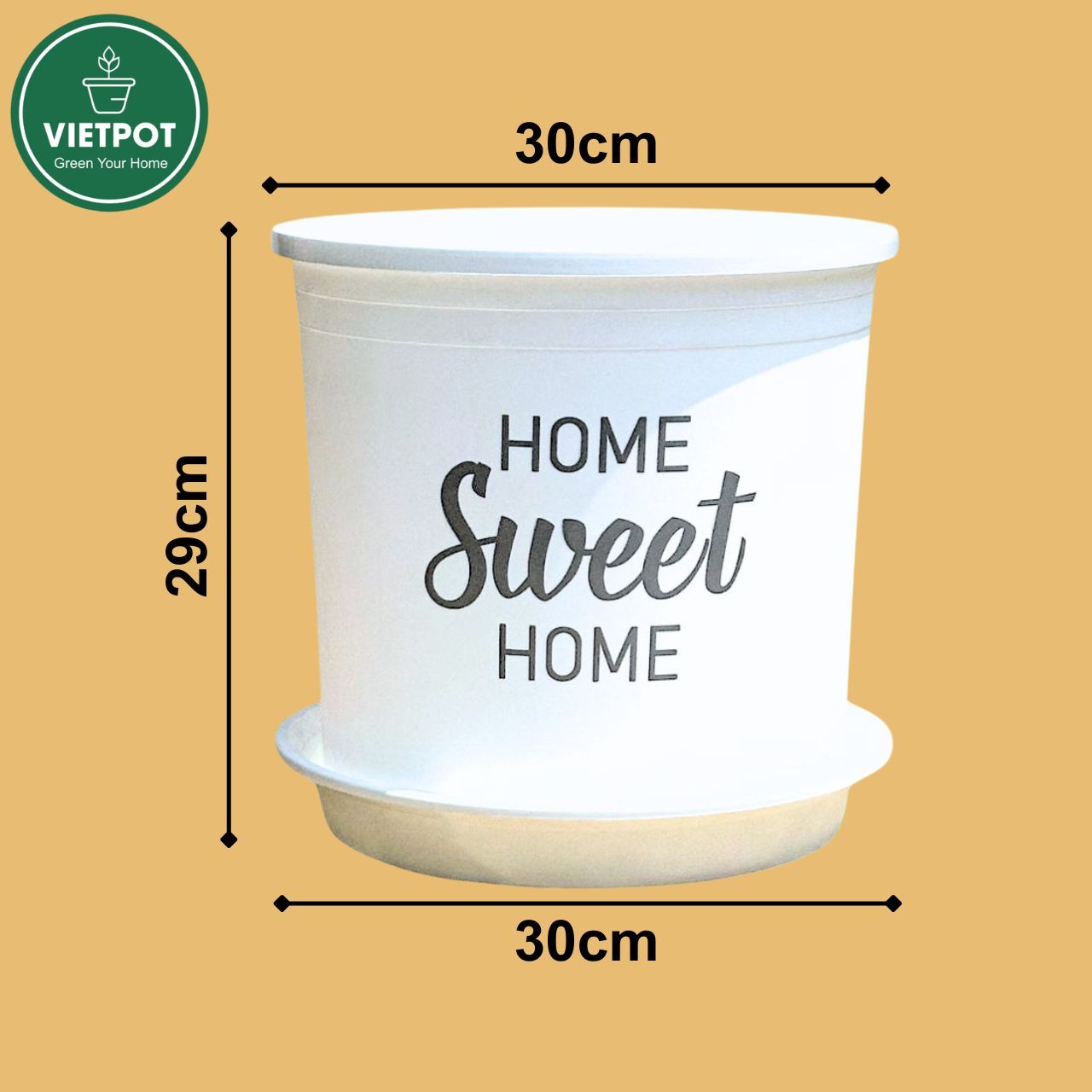  Chậu nhựa trồng cây VIETPOT, màu trắng, hoa văn Sweet Home, trồng hoa kiểng lá, để nhà, sân vườn. 