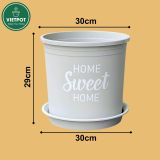  Chậu nhựa trồng cây VIETPOT, màu xám, hoa văn Sweet Home, trồng hoa kiểng lá, để nhà, sân vườn. 