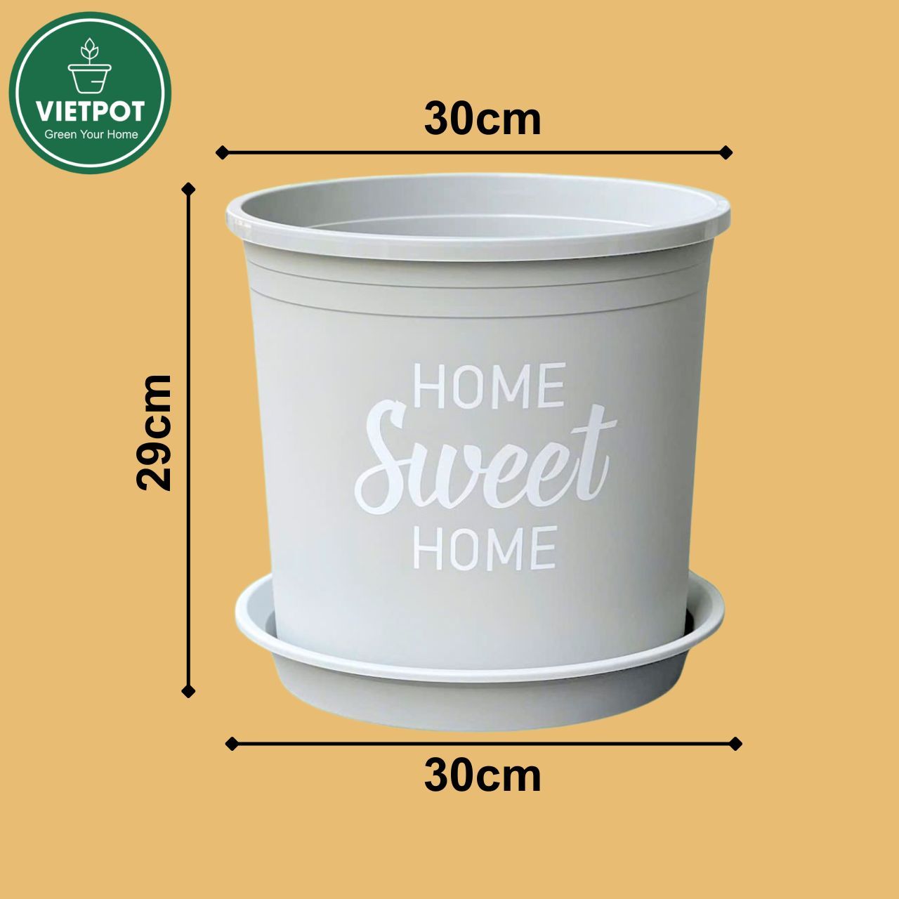  Chậu nhựa trồng cây VIETPOT, màu xám, hoa văn Sweet Home, trồng hoa kiểng lá, để nhà, sân vườn. 