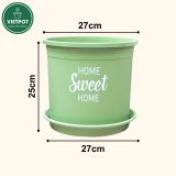  Chậu nhựa trồng cây VIETPOT, màu xanh Mint, hoa văn Sweet Home, trồng hoa kiểng lá, để nhà sân vườn. 
