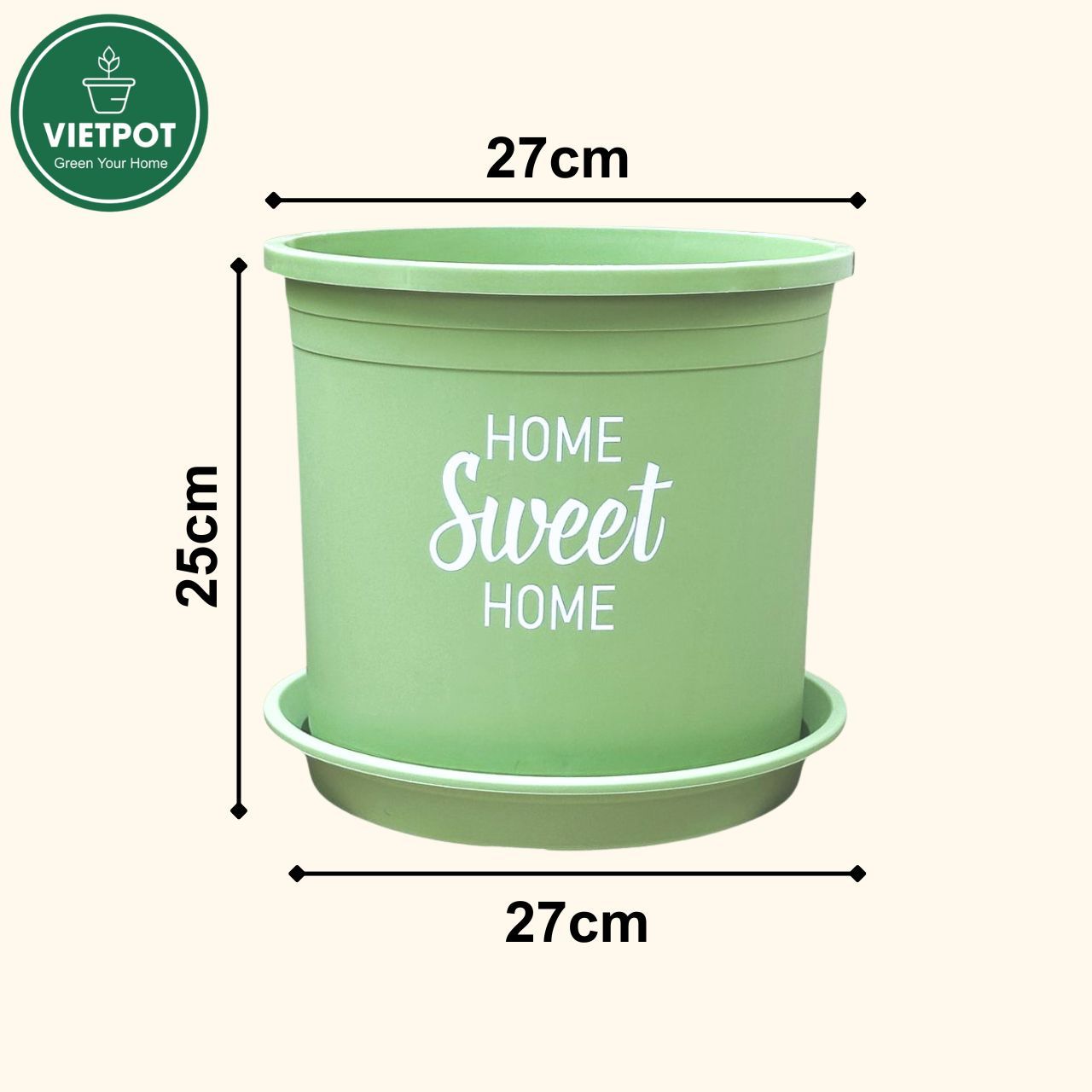 Chậu nhựa trồng cây VIETPOT, màu xanh Mint, hoa văn Sweet Home, trồng hoa kiểng lá, để nhà sân vườn. 