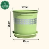  Chậu nhựa trồng cây VIETPOT, xanh Mint hoa văn tim, kiểng lá, hoa hồng, để bàn,ban công sân vườn. 