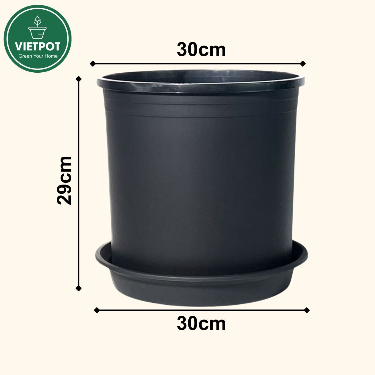  Chậu nhựa trồng cây VIETPOT, màu đen trơn, trồng hoa kiểng, trang trí ban công, sân vườn, sân thượng 