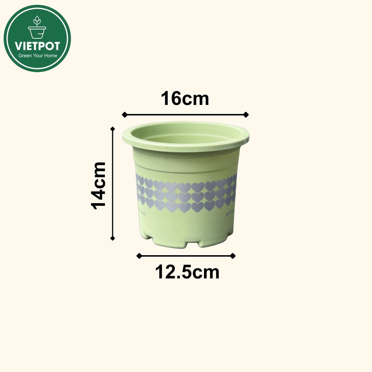  Chậu nhựa trồng cây VIETPOT, size 16x14, hoa văn tim, trồng kiểng lá, hoa hồng, để bàn, vườn. 