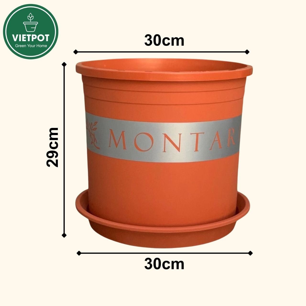  Chậu nhựa trồng cây VIETPOT, màu cam đất MONTARIO, trồng hoa kiểng, hoa hồng, ban công, vườn 