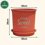  Chậu nhựa trồng cây VIETPOT, màu cam, hoa văn Sweet Home, trồng hoa kiểng lá, để nhà, sân vườn. 